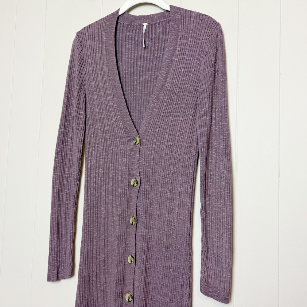 Free People Date Night Cardigan Dress Ribbed Knit Midi Long Purple Medium Boho - Picture 4 of 11
